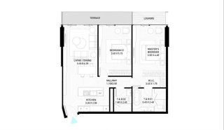 Apartment floor plan, 2 bedrooms in building Tower C of Brabus Island in Al Seef, Abu Dhabi, UAE №597416, Brabus Island No. 11010