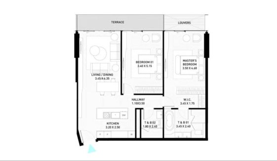 Apartment floor plan, 2 bedrooms in building Tower C of Brabus Island in Al Seef, Abu Dhabi, UAE №597416, Brabus Island No. 11010 (2D)