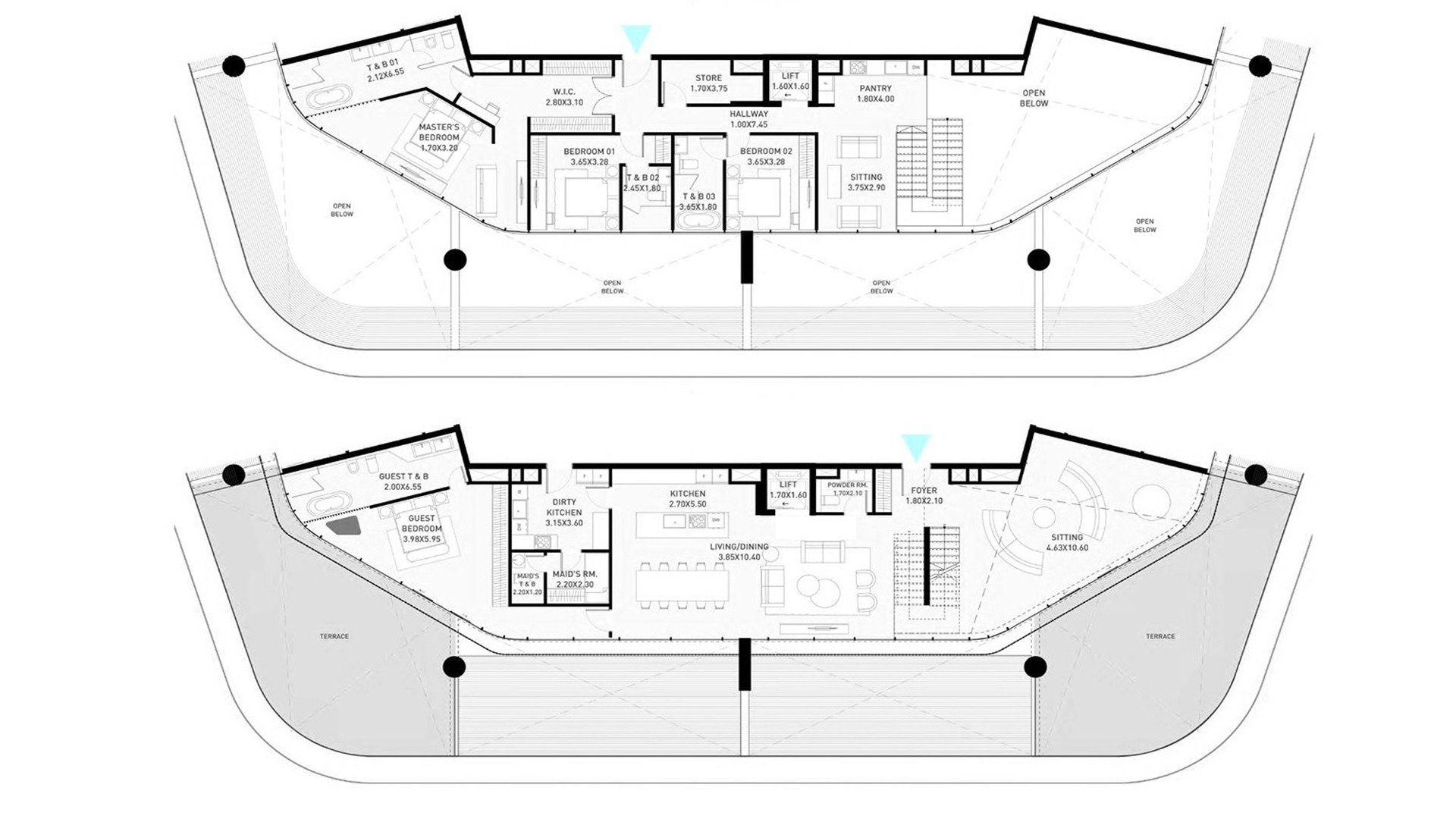 Duplex floor plan, 4 bedrooms in building Tower D of Brabus Island in Al Seef, Abu Dhabi, UAE №597417, Brabus Island No. 11016