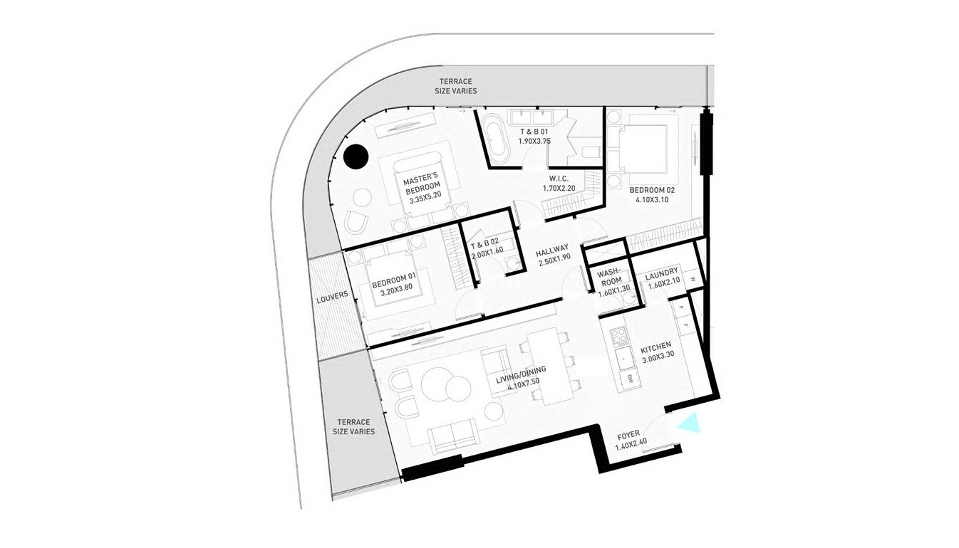 Apartment floor plan, 3 bedrooms in building Tower B of Brabus Island in Al Seef, Abu Dhabi, UAE №597415, Brabus Island No. 11012