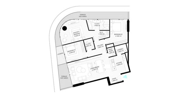 Apartment floor plan, 3 bedrooms in building Tower B of Brabus Island in Al Seef, Abu Dhabi, UAE №597415, Brabus Island No. 11012 (2D)