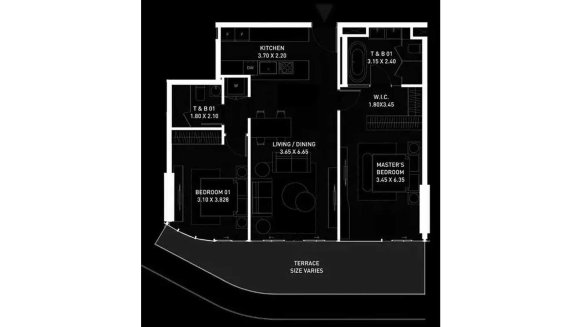Apartment floor plan, 2 bedrooms in Brabus Island No. 11027 (2D)