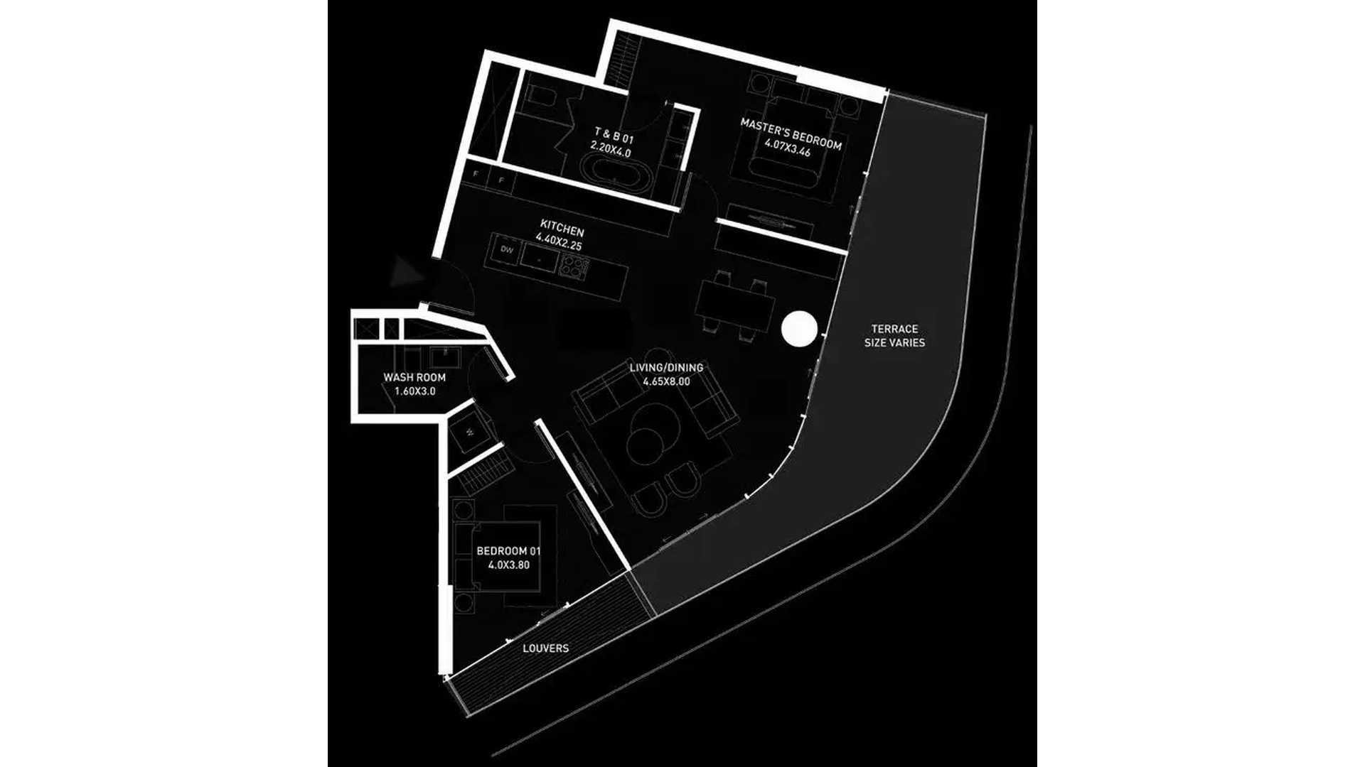 Apartment floor plan, 2 bedrooms in Brabus Island No. 11026